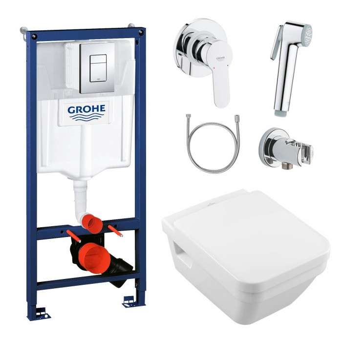 Инсталляционная система Grohe Rapid SL + подвесной унитаз V&B Architectura с крышкой + набор гигиенического душа (38775H17) фото